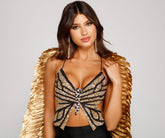 Superbe haut papillon perlé glamour